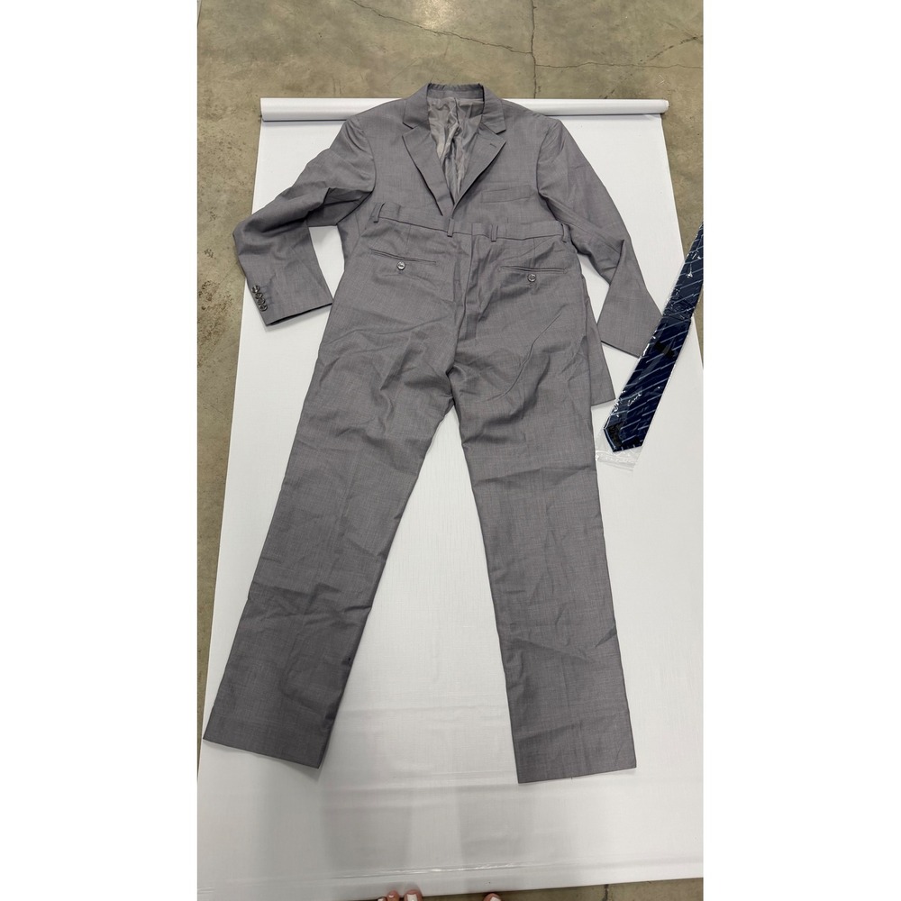 Cooper & Nelson Mens 2 Piece Suit with Tie Grey 40R Medium Blazer Trousers NEW - Picture 13 of 14